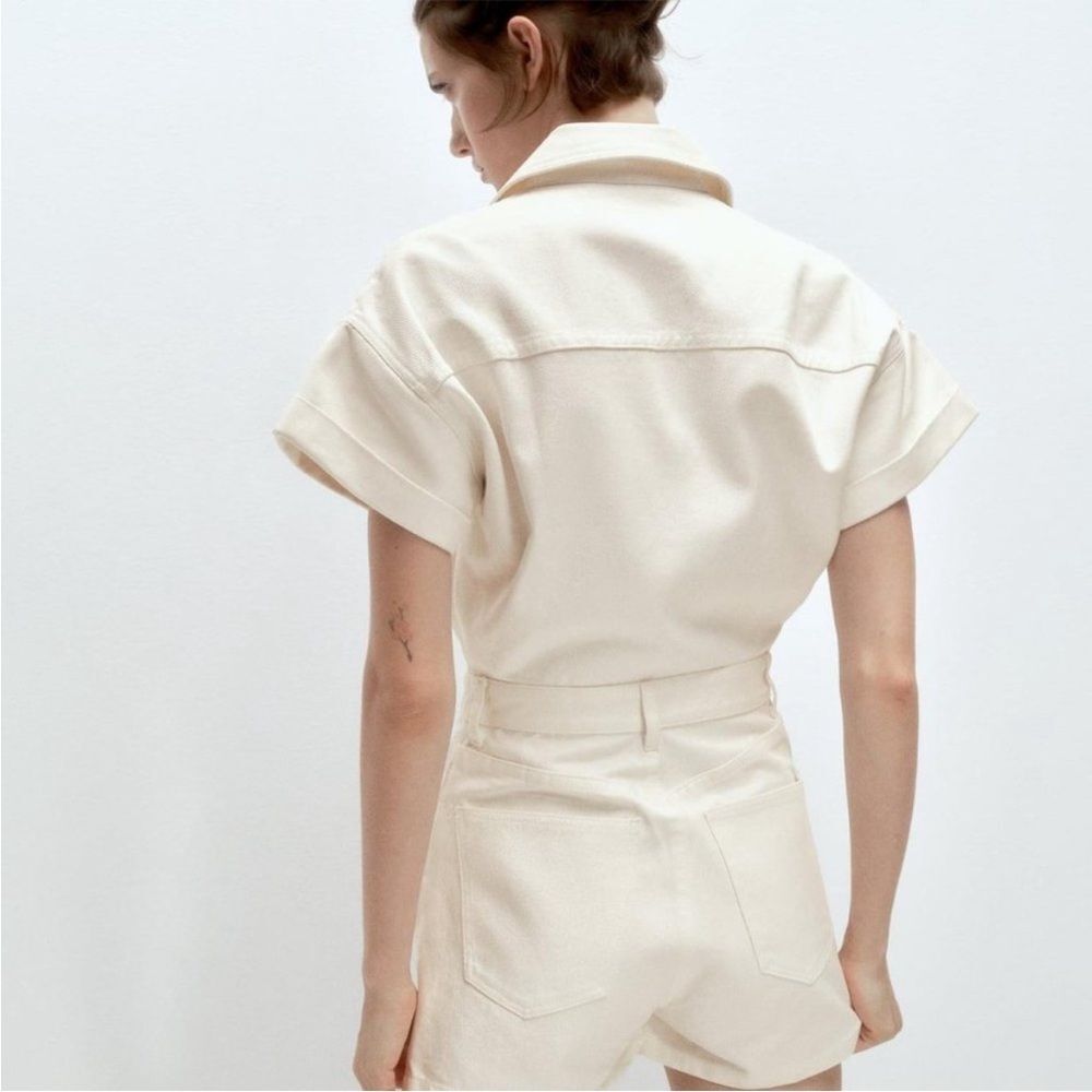 ZARA DENIM TRF SHIMMERY PLAYSUIT Cream size small - Picture 4 of 8